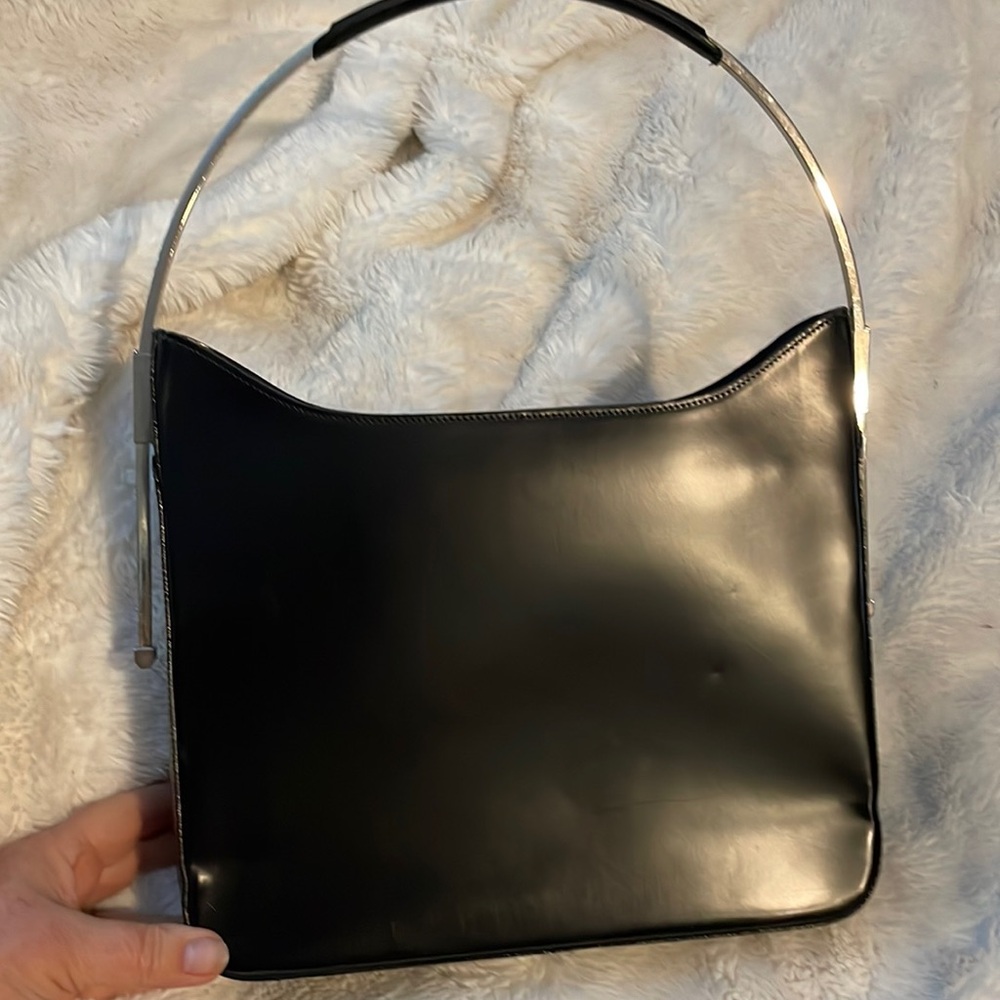 Lancel Vintage Black Patent Leather Bag with Silver metal Handle